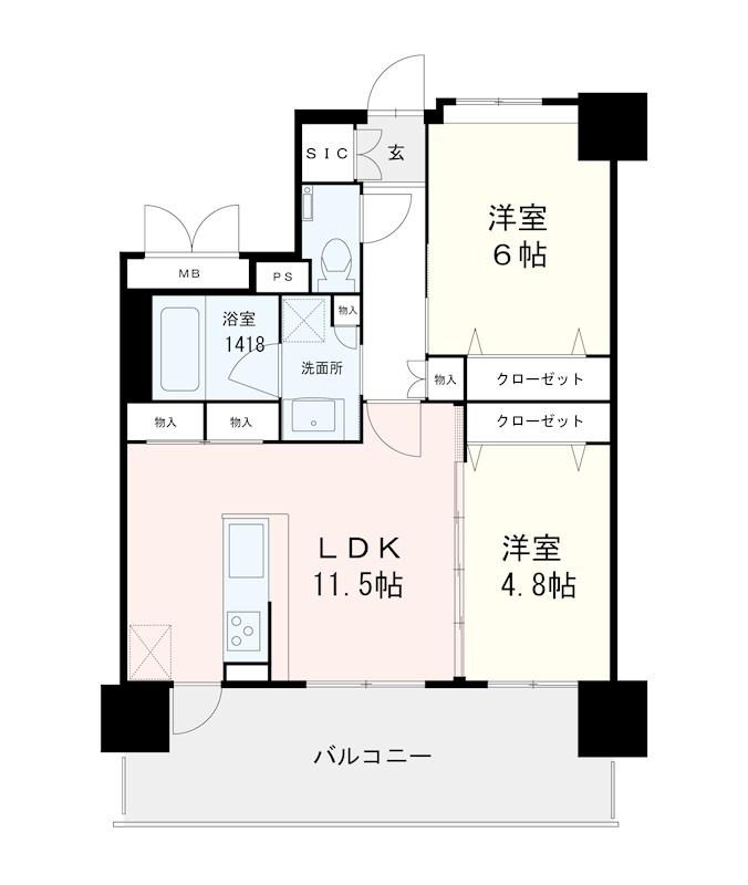 パークスクエア比恵(2LDK/7階)の間取り写真