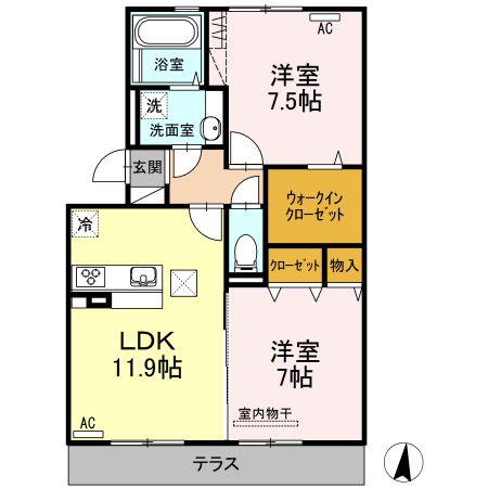 パティオ大津(2LDK/1階)の間取り写真