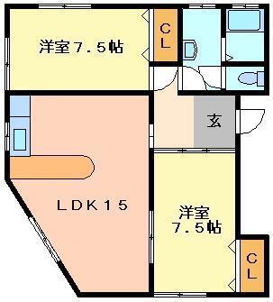 メゾンハイブリッヂII(2LDK/2階)の間取り写真