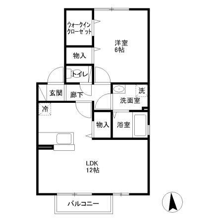 エスポワール・M B棟(1LDK/2階)の間取り写真