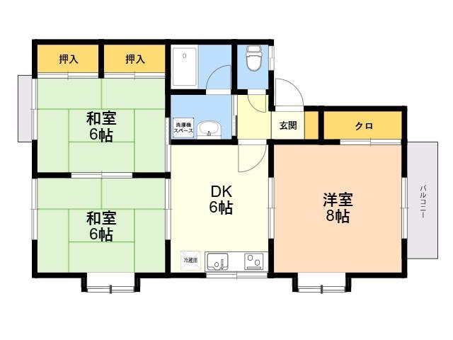 ラ・カーサ新宮A棟(3DK/1階)の間取り写真