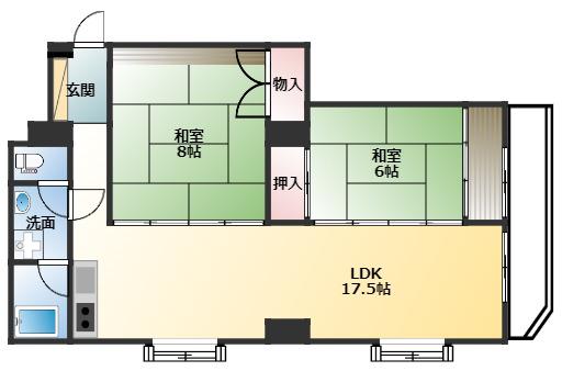 グランドアームス(2LDK/4階)の間取り写真