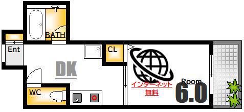 エオス舟入(1DK/7階)の間取り写真