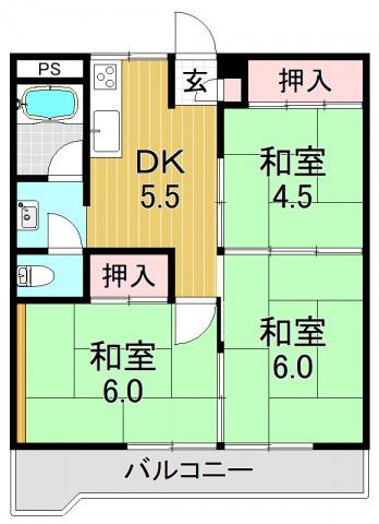 山福マンション(3DK/7階)の間取り写真