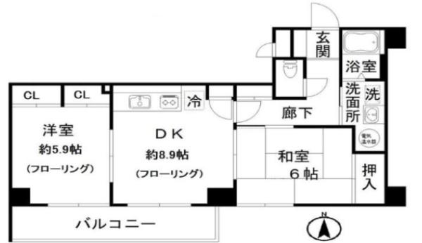 ヒル・ブリッジヒルNO1(2LDK/4階)の間取り写真