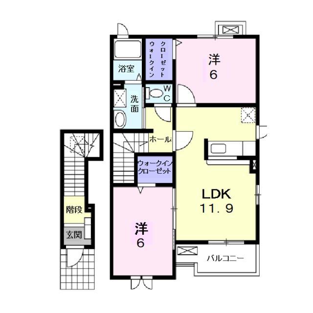 セレーノ スパッツィオI・B(2LDK/2階)の間取り写真