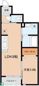 グランビュー緑ヶ丘(1LDK/1階)の間取り写真