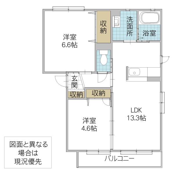 メルヴェーユ平須(2LDK/1階)の間取り写真