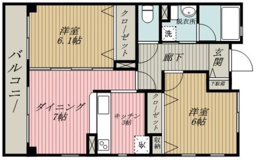 グランシャリオ(2LDK/3階)の間取り写真