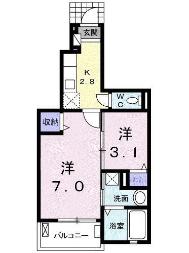 パールメゾン三番館(2K/1階)の間取り写真