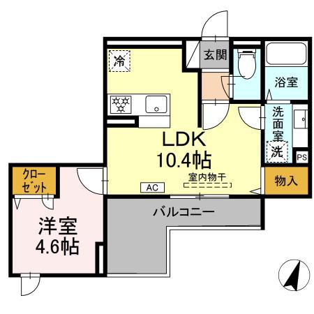 イーリスコート大和中央(1LDK/3階)の間取り写真