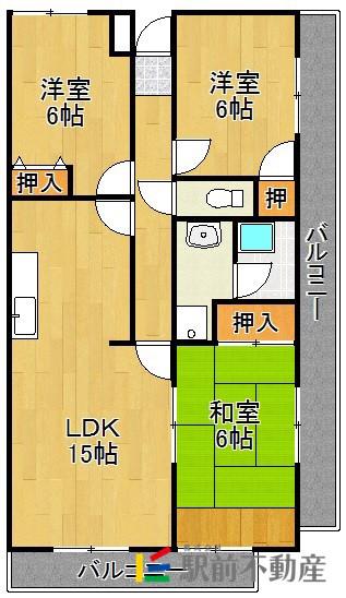 ルネス国分(3LDK/6階)の間取り写真