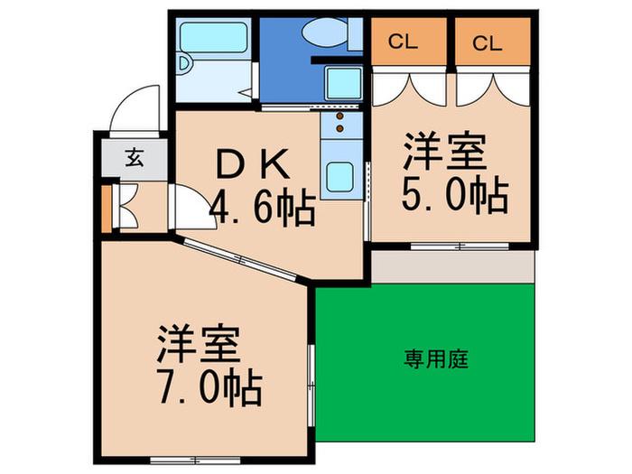 NEST香椎館II(2DK/1階)の間取り写真