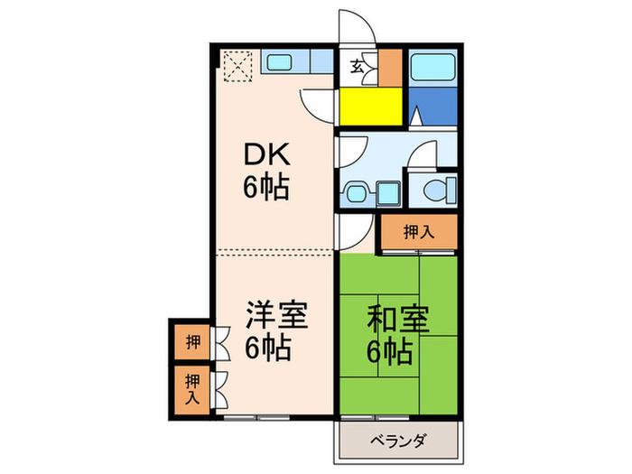 逆瀬川ハウス(2DK/2階)の間取り写真