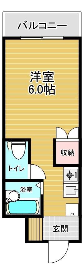 スカイビル亀川(1K/4階)の間取り写真