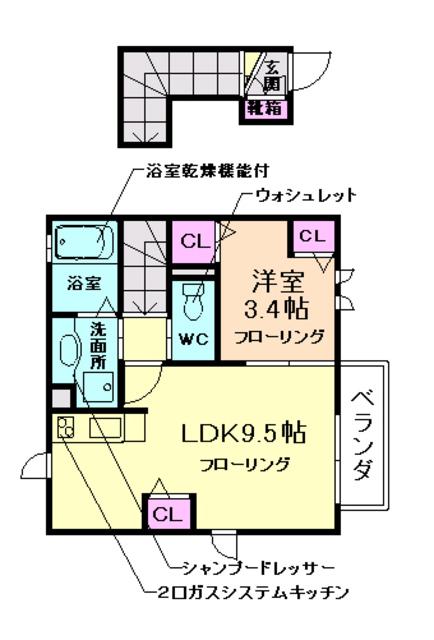 カーサコモドIV(1LDK/2階)の間取り写真