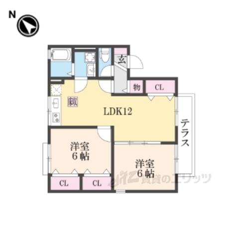 四天王ハイツ2(2LDK/1階)の間取り写真