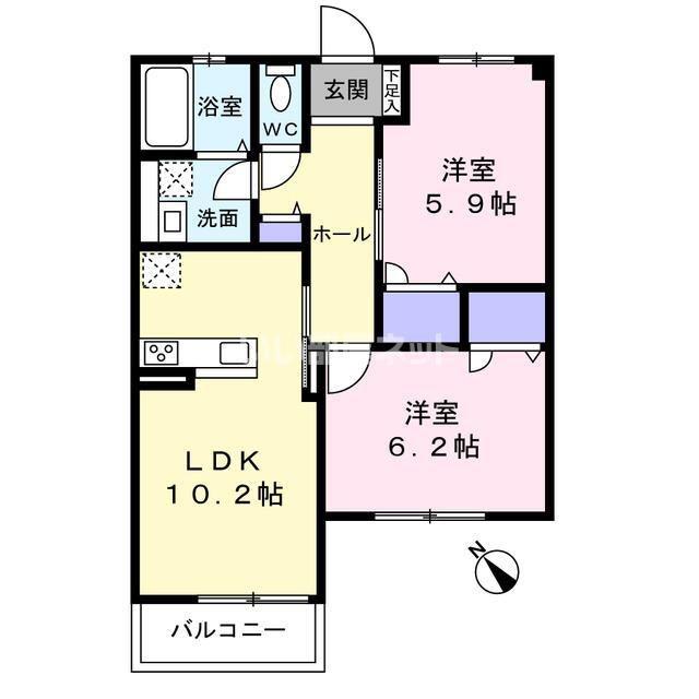 ラ・コリーナK(2LDK/1階)の間取り写真