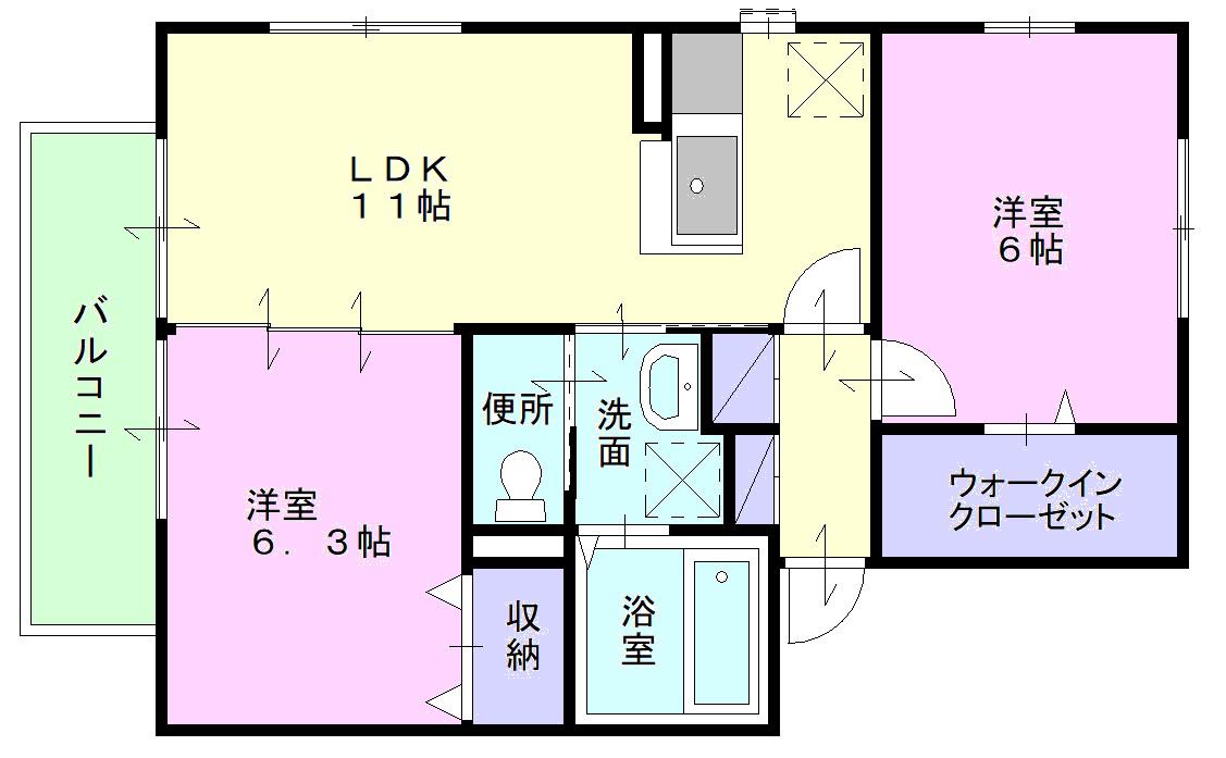 エクセレンス早島(2LDK/2階)の間取り写真