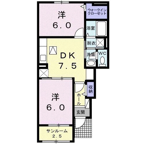 ソレイユプロムナードII(2DK/1階)の間取り写真