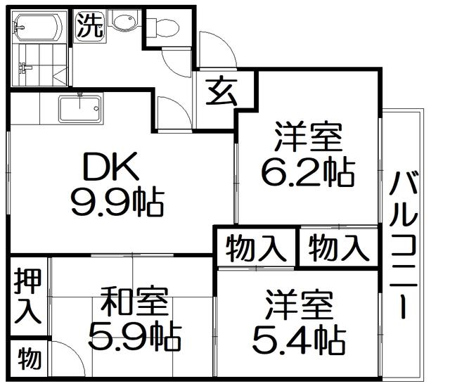ビューテラス高宮(3DK/2階)の間取り写真