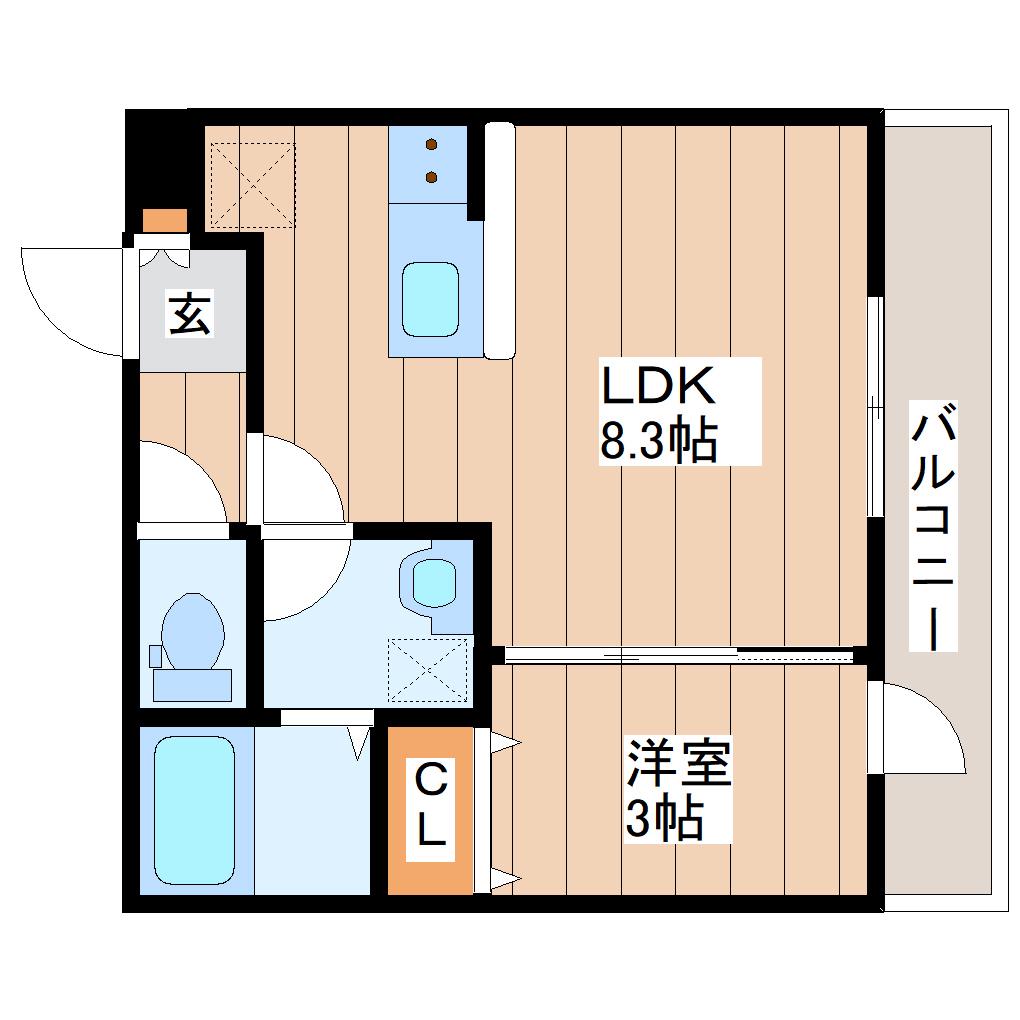 エクシリア泉中央(1LDK/1階)の間取り写真