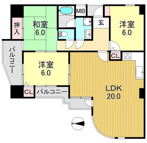 インペリアルカーサ(3LDK/9階)の間取り写真