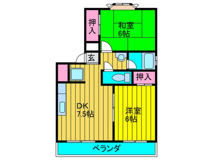 サンハイツI(2DK/4階)の間取り写真