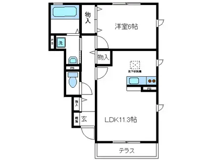 ショコラII(1LDK/1階)の間取り写真