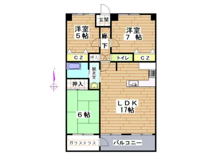 グレイス佐賀駅前セントラル(3LDK/7階)の間取り写真