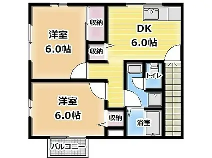 アムールコート宿ノ川(2DK/2階)の間取り写真