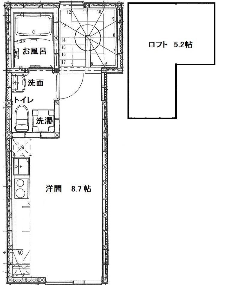 オリンポスヒル(ワンルーム/2階)の間取り写真