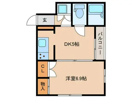 第2牧ハイツ自由が丘(1DK/1階)の間取り写真