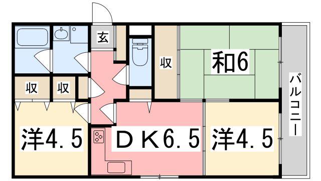 アルコ・ラ・カーサ姫路土山(3DK/2階)の間取り写真
