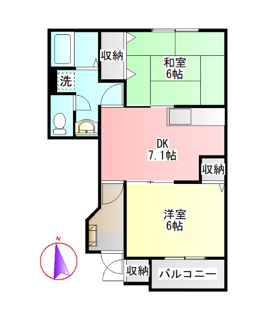 パークヒルズA(2DK/1階)の間取り写真