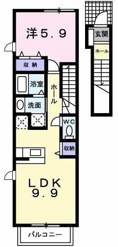 アパルトマン・エム(1LDK/2階)の間取り写真