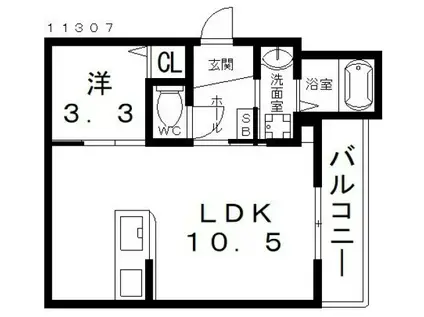 松原市高見の里マンション(1LDK/1階)の間取り写真