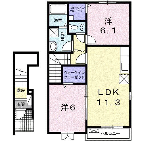 サンリット・スクエアB(2LDK/2階)の間取り写真