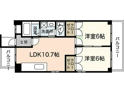 フリーダム舟入本町(2LDK/2階)の間取り写真
