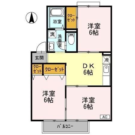 ファミール北久米(3DK/2階)の間取り写真