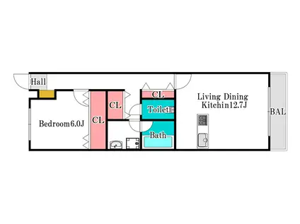 アルカンジュ高柳西町(1LDK/2階)の間取り写真