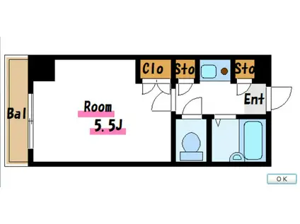 グリーンターフ南行徳(1K/4階)の間取り写真