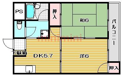 カセイハイツ(2DK/3階)の間取り写真