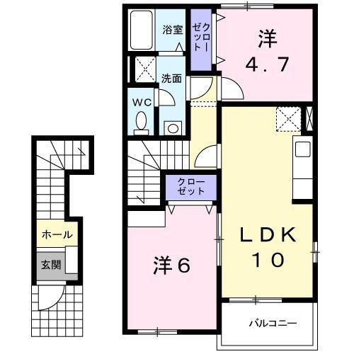 アップヴィレッジA(2LDK/2階)の間取り写真