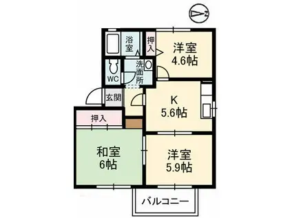 ピアット B棟(3K/2階)の間取り写真