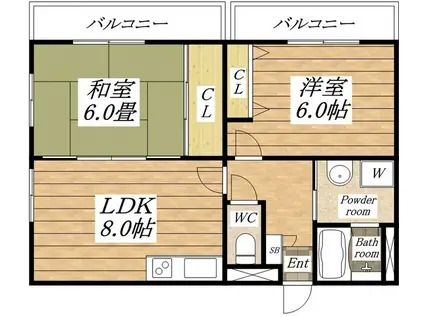 サニーハイツ金田Ⅱ(2LDK/3階)の間取り写真