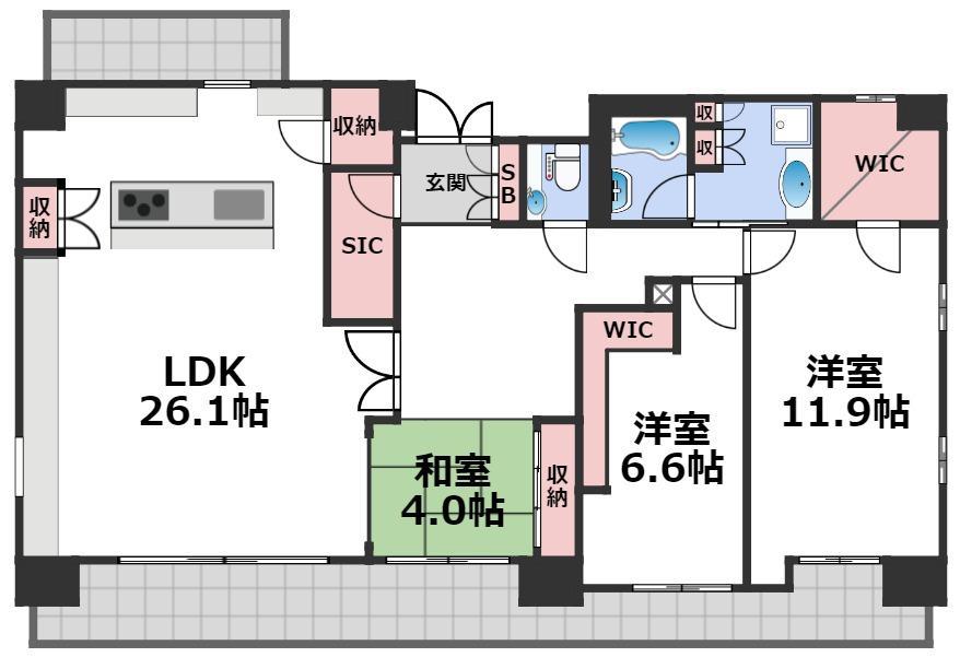 セイワパレス玉造(3LDK/9階)の間取り写真
