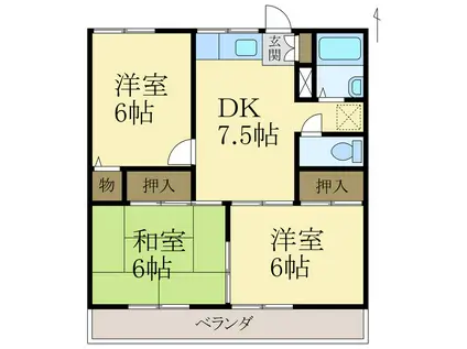 ホワイトハイツミサキII(3DK/1階)の間取り写真