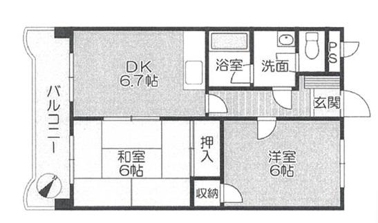 メゾン・DE・OK(2DK/2階)の間取り写真