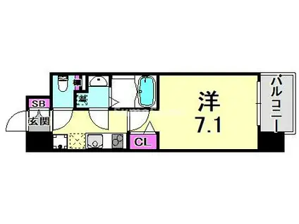 ファーストフィオーレ三宮イースト(1K/2階)の間取り写真